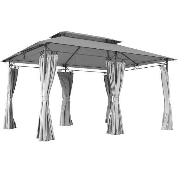 Outsunny Pavilion de Grădină cu Acoperiș Dublu, 397x297x265 cm, Alb Crem | Aosom Romania