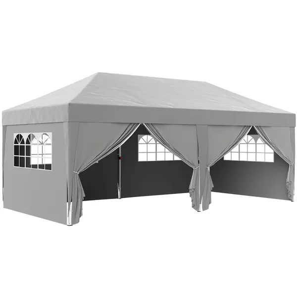 Outsunny Pavilion de grădină exterior pavilion pliabil 3 x 6 m cu 6 pereți laterali, sac de transport inclus, gri | Aosom Romania