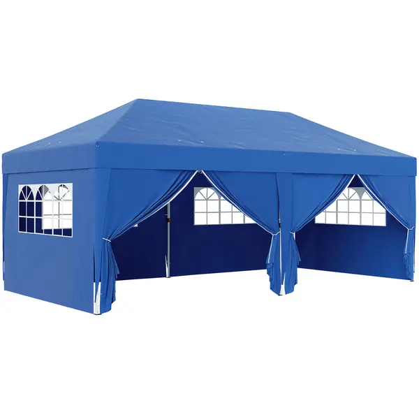 Outsunny Pavilion de grădină exterior pliabil 3 x 6 m cu 6 pereți laterali, geantă de transport inclusă, albastru | Aosom Romania