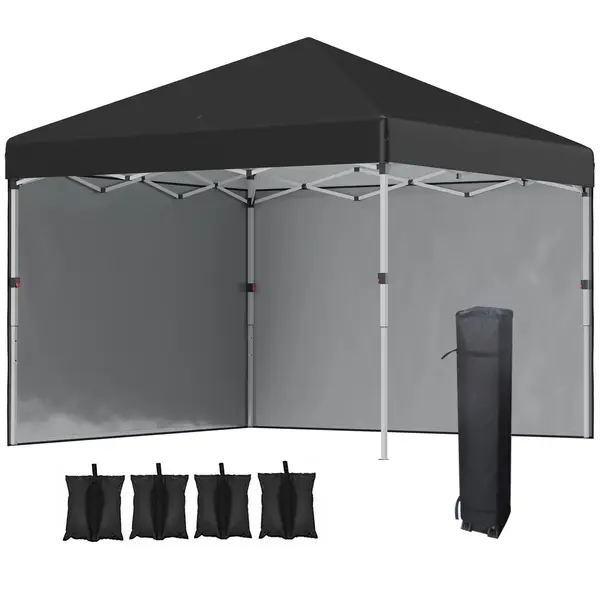Outsunny Pavilion de Grădină Pliabil cu Înălțime Ajustabilă, 2 Pereți și Geantă Inclusă, 297x297x288 cm, Negru | Aosom Romania