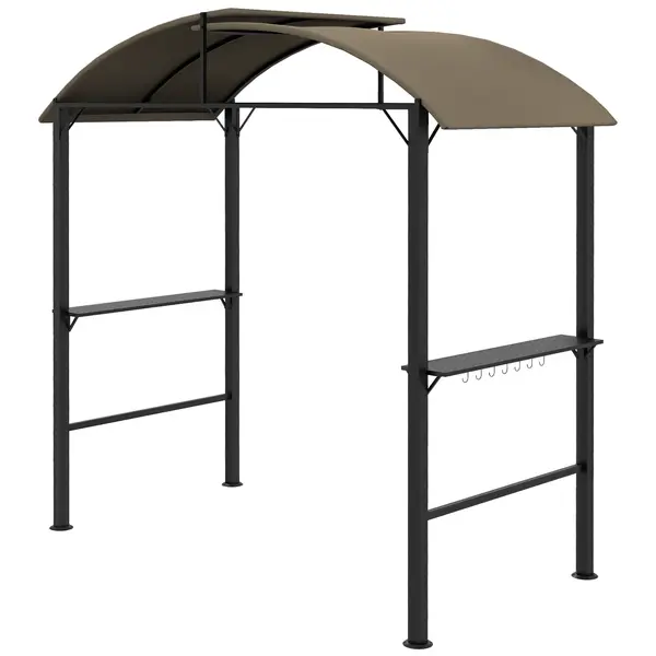 Outsunny Pavilion Grătar, 2 Blaturi Laterale, Cârlige, Cadru din Oțel, 1,1 x 2,3m, Khaki | Aosom Romania