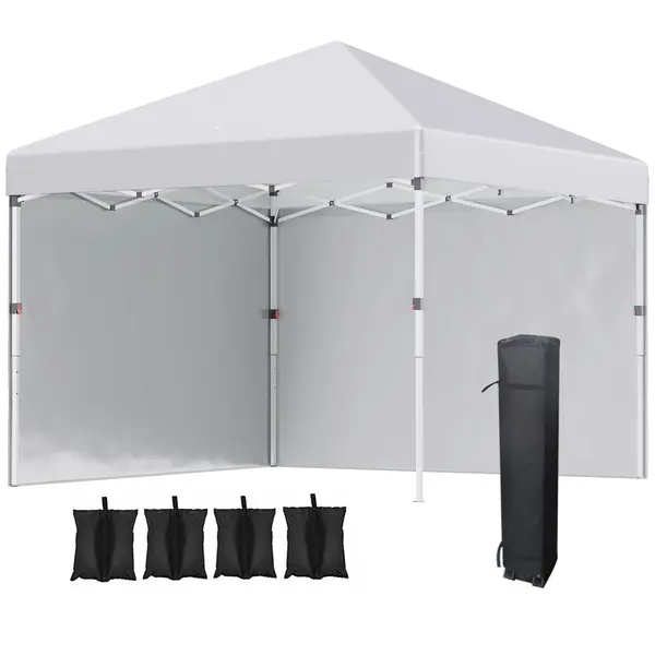 Outsunny Pavilion pliabil, 2 pereți laterali, reglabil pe înălțime, cu geantă de transport, cadru din oțel inoxidabil, 3x3 m, Alb | Aosom Romania