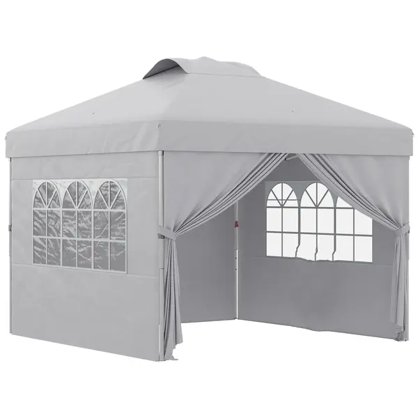 Outsunny Pavilion Pliabil cu Înălțime Reglabilă, Ușă, 2 Ferestre și Geantă de Transport, 297x297x284 cm, Gri Deschis | Aosom Romania