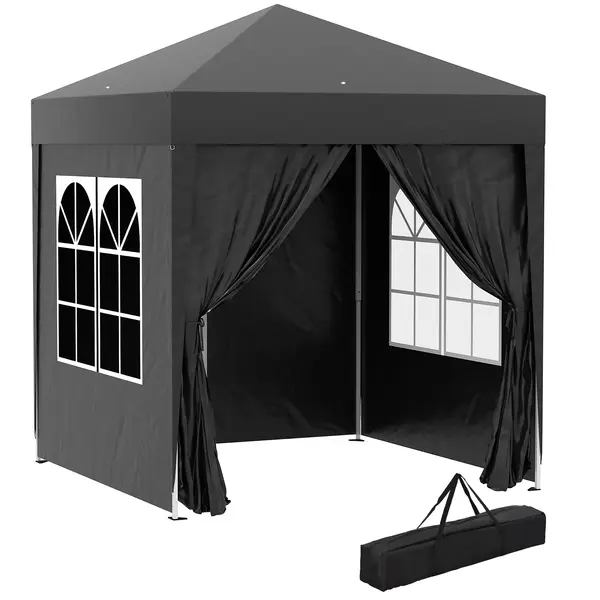Outsunny Pavilion pliant, cort berărie, 4 pereți laterali detașabili, 2 ferestre, cadru metalic, 2 x 2m, Negru | Aosom Romania