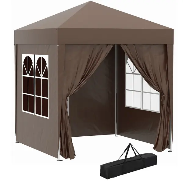 Outsunny Pavilion Pop-up Impermeabil cu 4 Pereți Detașabili și Geantă de Transport, 2x2x2.4 m, Maro | Aosom Romania