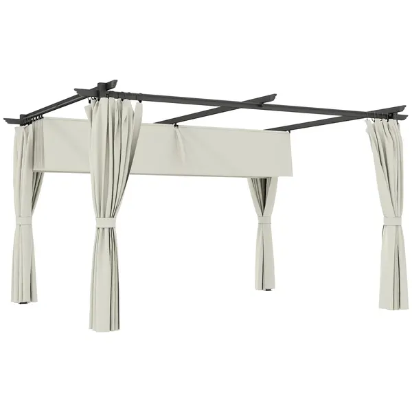 Outsunny Pergolă 3 x 3 m cu Copertină Retractabilă și Perdele, Adăpost de Soare UPF30+ pentru Grădină, Terasă, Exterior | Aosom Romania