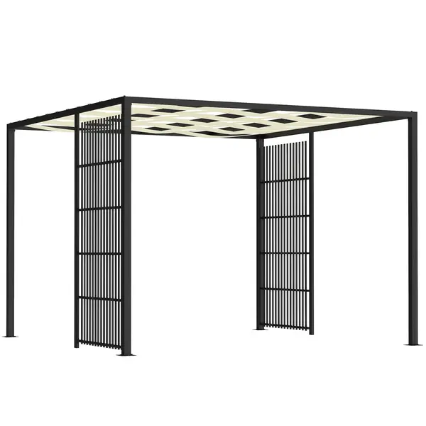 Outsunny Pergolă cu Acoperiș Ondulat și Panouri Laterale pentru Intimitate, 3x3m, Negru | Aosom Romania