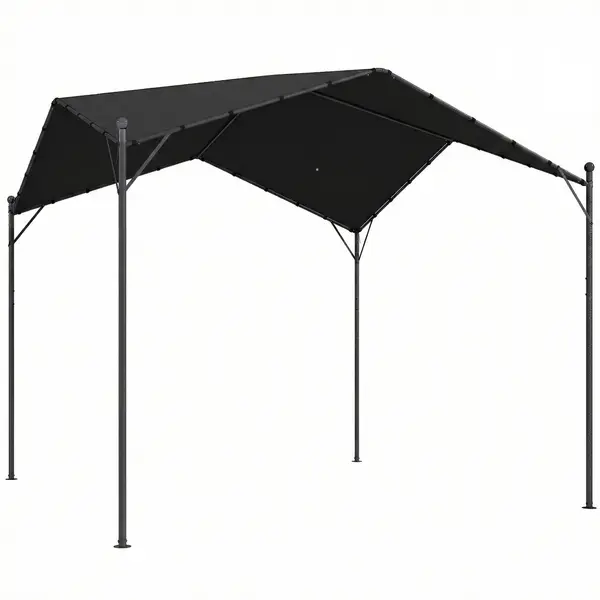 Outsunny Pergolă Pavilion 3x3 m, rezistent la apă, stabil, rezistent la iarnă, protecție solară cu acoperiș în șarpantă, contravântuiri triunghiulare | Aosom Romania