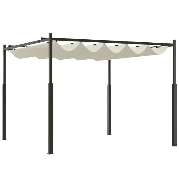 Outsunny Pergolă Pavilion cu Acoperiș Retractabil Rezistent la Apă, Culoare, 298x298x230 cm, Alb Crem | Aosom Romania