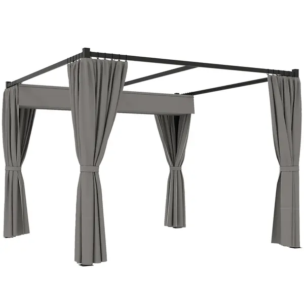 Outsunny Pergolă Retractabilă 3x3 m, Foișor de Grădină cu Perdele, pentru Grătar, Terasă, Deck, Bej | Aosom Romania