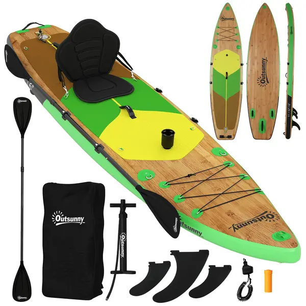 Outsunny Placă Paddle Surf Gonflabilă SUP Extra Lungă de 335 cm cu Scaun Vâslă Convertibilă Aripioare Pompă și Rucsac Capacitate 180 kg | Aosom Romania