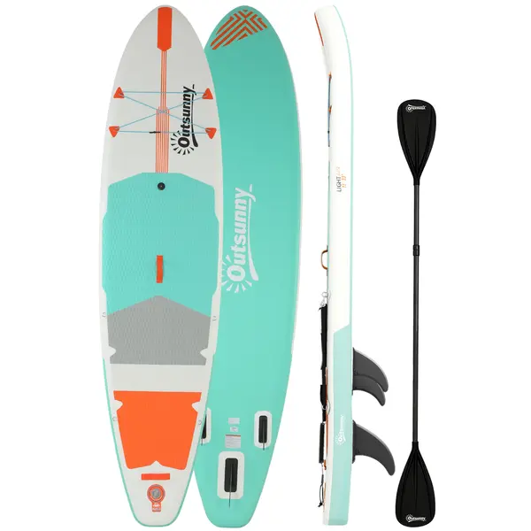 Outsunny Placă SUP Gonflabilă Extra Lungă de 335 cm cu Scaun, Vâslă Convertibilă, Aripioare, Pompă și Rucsac Capacitate 180 kg | Aosom Romania