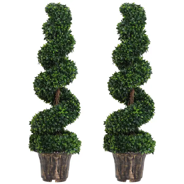 Outsunny Plantă Artificială Decorativă Buxus în Spirală cu Ghiveci Inclus, Ф32x120 cm, Verde | Aosom Romania