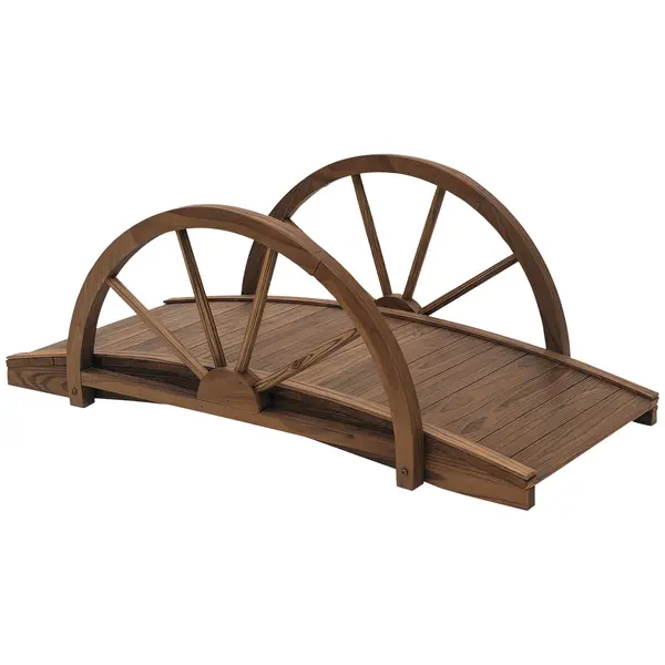 Outsunny Pod de grădină din lemn, cu balustradă la jumătate de roți și o capacitate de 150 KG, 100 x 50 x 37 cm, maro | Aosom Romania