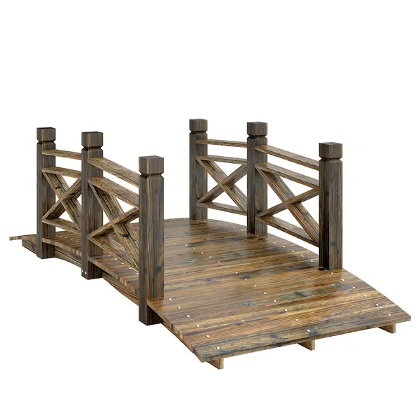 Outsunny Pod din lemn cu balustradă Pod de grădină din lemn de brad Pod pentru iaz cu aspect antic, circulabil 174 x 78 x 57,5 cm Carbonizat | Aosom Romania