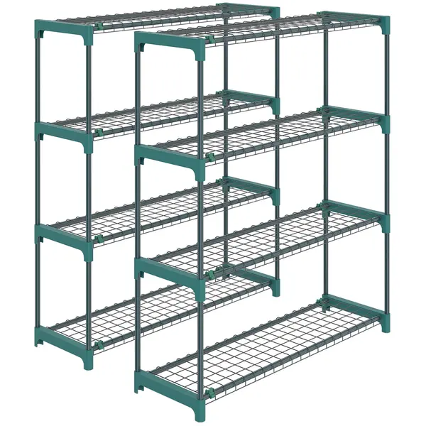 Outsunny Raft pentru Plante pe 4 Niveluri, Set de 2 Suporturi pentru Plante, din Oțel cu Catarame pentru Montaj Ușor, Expunere Ghivece Grădină și Balcon, 90x28x104 cm | Aosom Romania