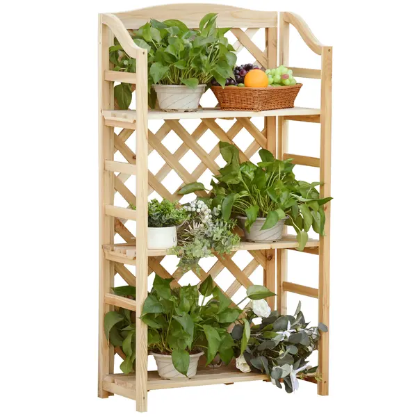 Outsunny Raft Pliabil pentru Plante cu 4 Nivele Reglabile din Lemn pentru Grădină și Interior | Aosom Romania