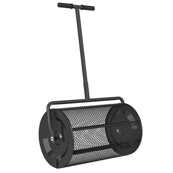 Outsunny Răspânditor Compost de 75L cu Mâner Reglabil în Formă de T din Metal Negru | Aosom Romania
