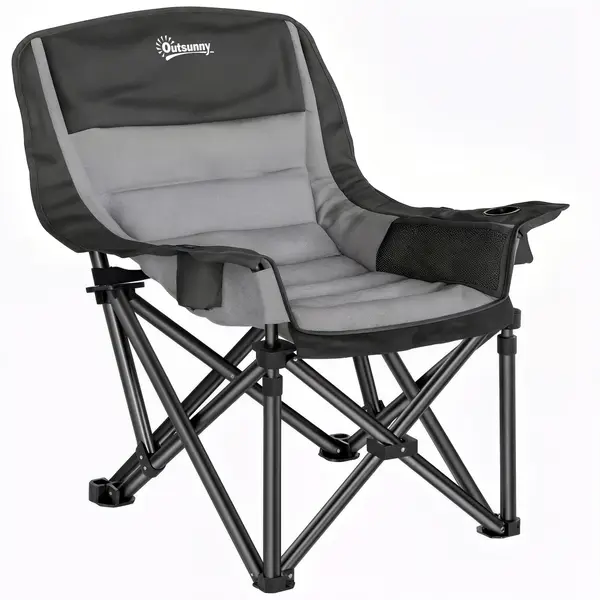 Outsunny Scaun de Camping Pliabil cu 2 Suporturi pentru Pahare și Buzunare Laterale, 99x71x103 cm, Gri | Aosom Romania