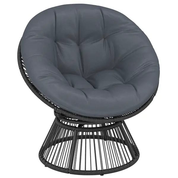 Outsunny Scaun Papasan rotativ 360° Fotoliu din coș cu pernă Cadru din oțel Fotoliu rotund din ratan Loungesessel Gri | Aosom Romania