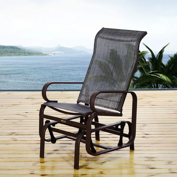 Outsunny Sedia a Dondolo da Giardino, Marrone e grigio, 75×60×105cm