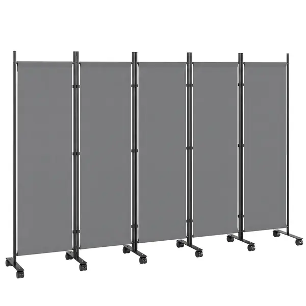 Outsunny Separator de cameră 5 piese 252 x 40 cm Paravan independent cu 12 roți Pliabil Separator DIY Gri închis | Aosom Romania