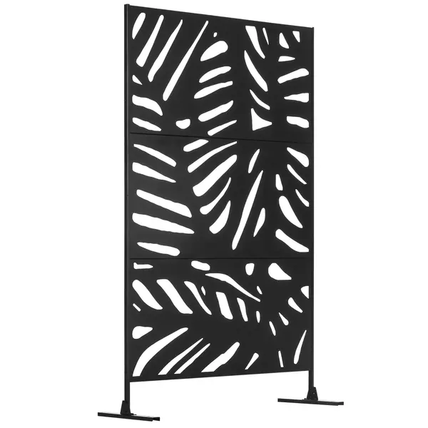 Outsunny Separator Decorativ de Exterior cu Model Frunze Mari și 2 Picioare, Panou de Grădină înalt din Oțel pentru Balcon și Terasă, 122x45x198 cm, Negru | Aosom Romania