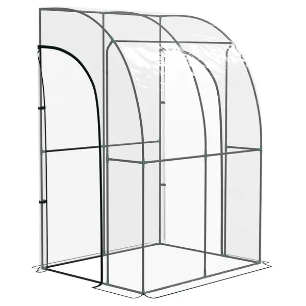 Outsunny Seră de Grădină adosată seră adosată 2 uși rulante cu fermoar oțel PVC transparent | Aosom Romania