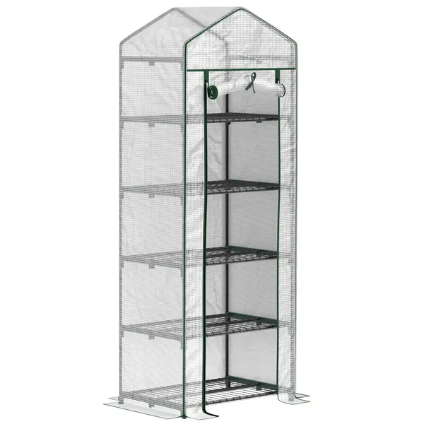 Outsunny Seră de grădină balcon cu raft 5 nivele 0,69 x 0,49 x 1,93 m oțel folie lavabilă PE alb | Aosom Romania