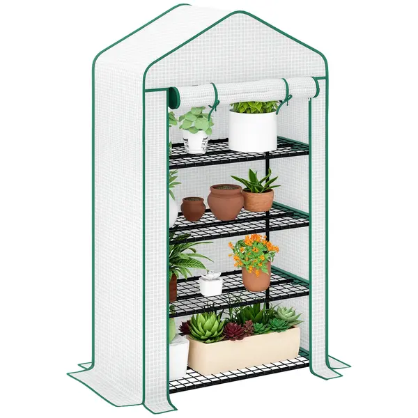 Outsunny Seră de grădină balcon raft seră 4 nivele 90 x 49 x 160 cm oțel galvanizat folie PE de înaltă densitate alb | Aosom Romania