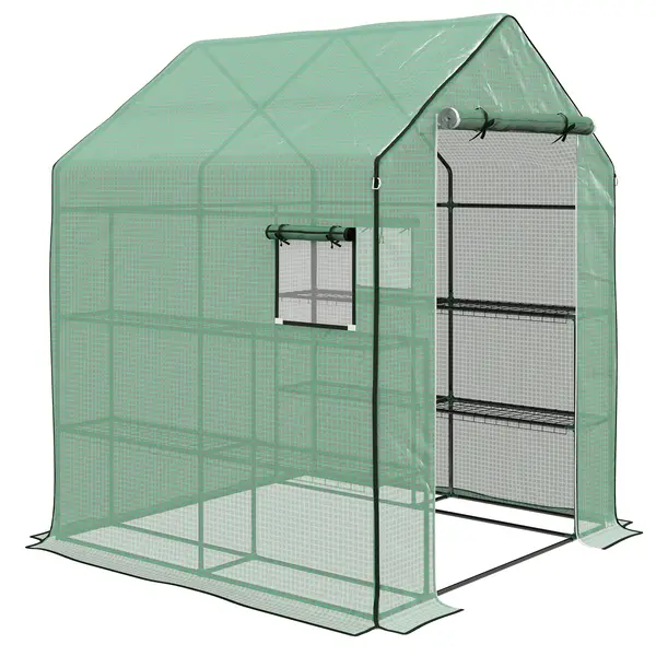 Outsunny Seră de grădină cu 1 ușă, 1 ferestre, rafturi 3 nivele pentru Legume Plante Flori Pânză PE 140 x 143 x 190 cm | Aosom Romania