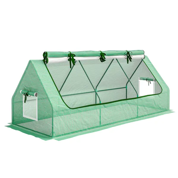 Outsunny Seră de Grădină cu 2 Ferestre Laterale și Fereastră Centrală Rulantă, din Oțel, PE și PP, 240x90x90 cm, Verde | Aosom Romania