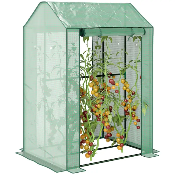 Outsunny Seră de grădină cu 2 spații și 2 uși cu role - 0,8 m² Seră pentru tomate dim. 1L x 0,8l x 1,5H m, Oțel și PE | Aosom Romania