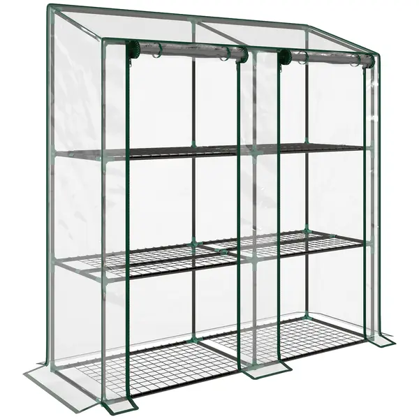 Outsunny Seră de Grădină cu Copertină din PE, Seră cu Acoperiș Înclinat, 2 Uși Rulante și 6 Rafturi, 143x46x151cm, Verde | Aosom Romania