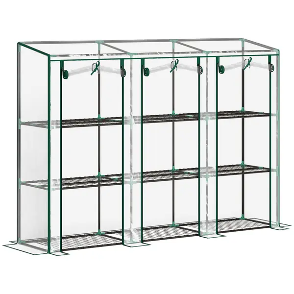 Outsunny Seră de grădină cu rafturi la 3 niveluri, seră de balcon cu 3 uși rulante cu fermoar, 215 x 46 x 151 cm, verde | Aosom Romania