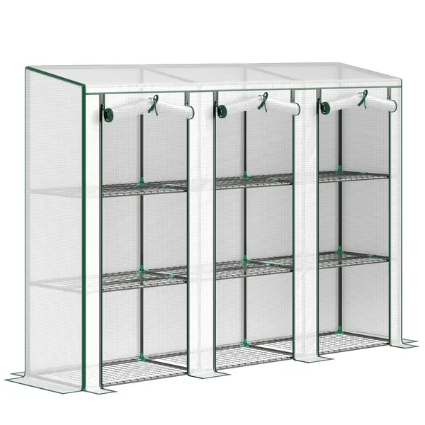 Outsunny Seră de grădină cu rafturi pe 3 niveluri seră pentru balcon 3 uși rulabile cu fermoar 215 x 46 x 151 cm alb | Aosom Romania