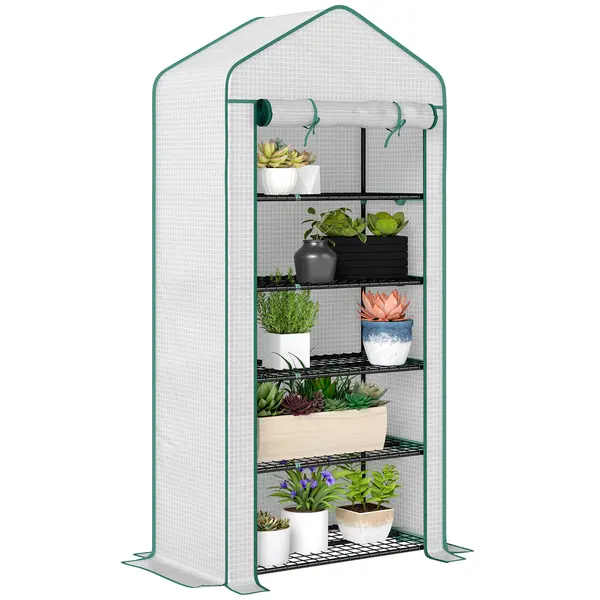 Outsunny Seră de grădină Seră 5 nivele cu o ușă rulantă, Foliu din PE Rezistent întărit dim. 90L x 49l x 193H cm | Aosom Romania