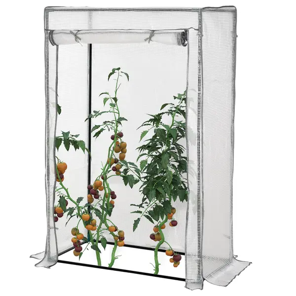 Outsunny Seră de grădină, seră de balcon, pânză renforțată PE, structură din oțel, ușă zippată rulabilă, 100 x 50 x 150 cm alb | Aosom Romania