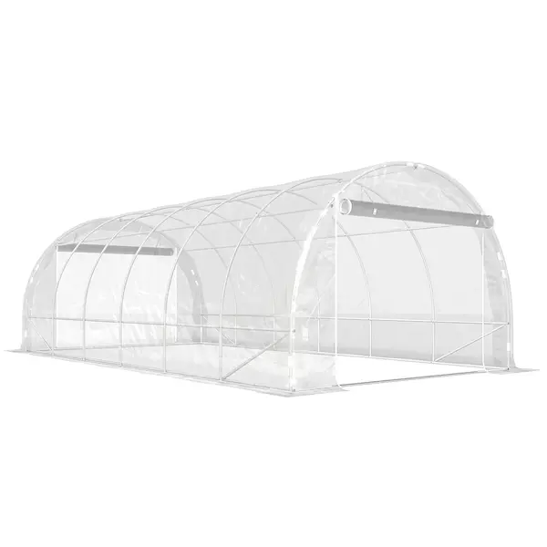 Outsunny Seră de Grădină Tip Tunel 3x6x2 m cu 2 Uși Rulabile, Cadru din Oțel și Acoperire din PE, pentru Legume, Fructe, Flori, Anti-UV, Transparentă | Aosom Romania