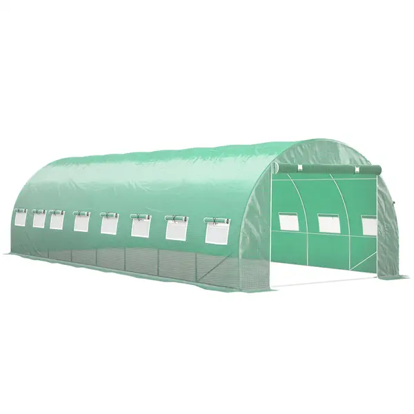 Outsunny Seră de grădină tunel 24m² 8L x 3l x 2H m - 16 ferestre, Ușă înfășurabilă oțel galvanizat, folie PE, Verde | Aosom Romania