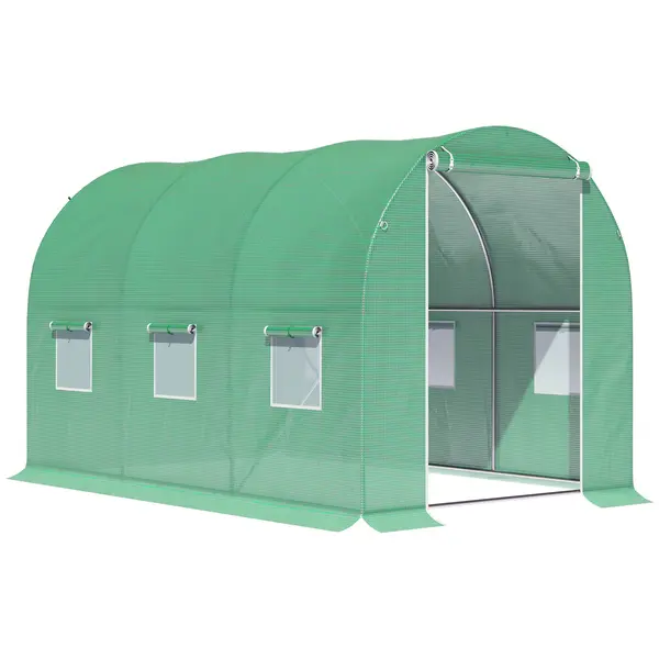 Outsunny Seră de Grădină Tunel Suprafață Sol 6 m² 3L x 2l x 2H m cadru Tubular renforțat Ușă cu fermoar 6 ferestre înrolează Verde | Aosom Romania