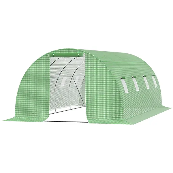 Outsunny Seră de Grădină Tunnel 18 m² dim. 6L x 3l x 2H m - 8 ferestre, Ușă cu Fermoar Rulabil - Structură Tubulară Oțel Galvanizat, Folie PE de Înaltă Densitate Verde | Aosom Romania