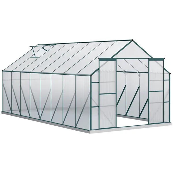 Outsunny Seră din Aluminiu, Seră de Grădină din Policarbonat pentru Plante, Legume, Fructe, 244x500x216 cm, Transparentă | Aosom Romania