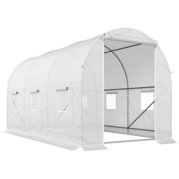Outsunny sera gradine3,5 x 2 x 2 m, cadru mare din otel galvanizat, tunel din polietilene pentru gradina, alb | Aosom Romania