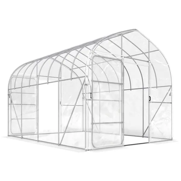Outsunny Seră tunel cu învelitoare PO, 2 uși cu balamale, seră încălzită cu structură optimizată, transparentă | Aosom Romania