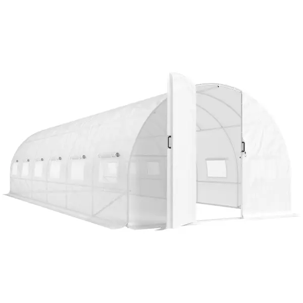 Outsunny Seră tunel de grădină 24 m², seră tunel cu uși și 12 ferestre cu plasă, 295x798x199 cm, alb | Aosom Romania