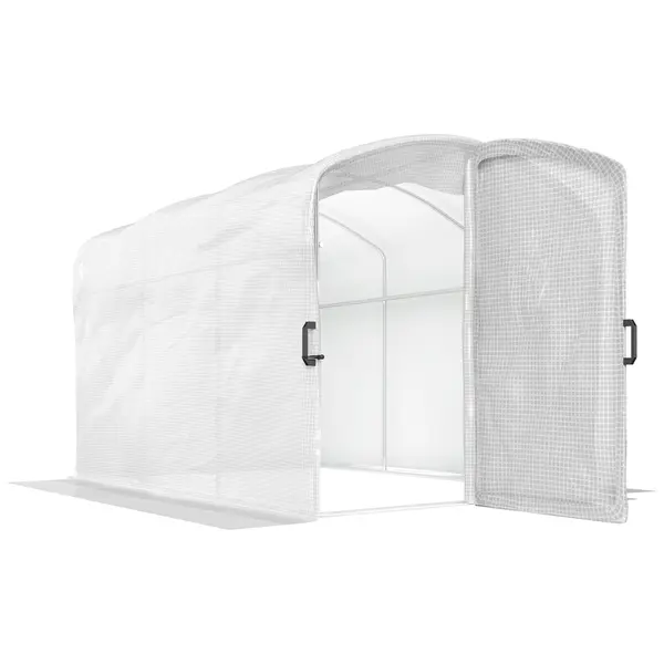 Outsunny Seră tunel de grădină 6m², seră tunel 300x200x195cm folie PE 220 g/m² margini prelungite 50 cm cu ușă alb | Aosom Romania