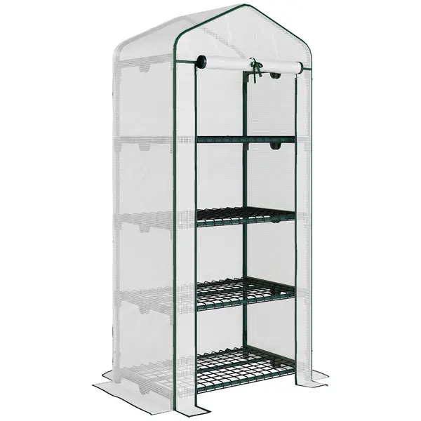 Outsunny Seră Verticală pentru Balcon și Terasă cu 4 Rafturi, Structură din Oțel și PE, 70x50x160 cm, Alb | Aosom Romania