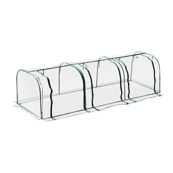 Outsunny Serra a Tunnel in PVC con 3 Porte Avvolgibili in Acciaio e PVC Trasparente, 350x100x80cm