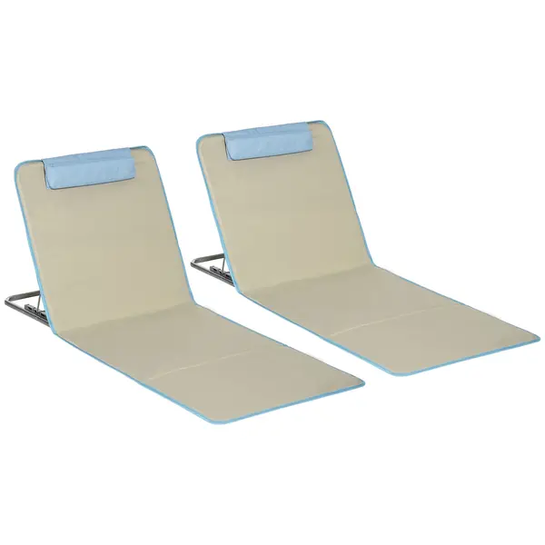 Outsunny Set 2 Șezlonguri cu Spătar Reglabil pe 5 Niveluri, Tetieră și Geantă de Transport, 124x53x35-45 cm, Bej | Aosom Romania
